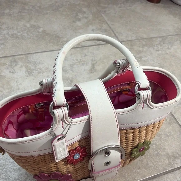 Vintage Coach Straw Bag with Daisies A04K-4443 Limited Edition/Rare - Picture 13 of 16